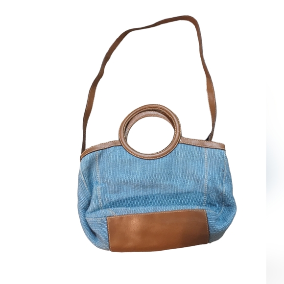 Fossil Baby Blue Woven Handbag with leather straps - Picture 3 of 7